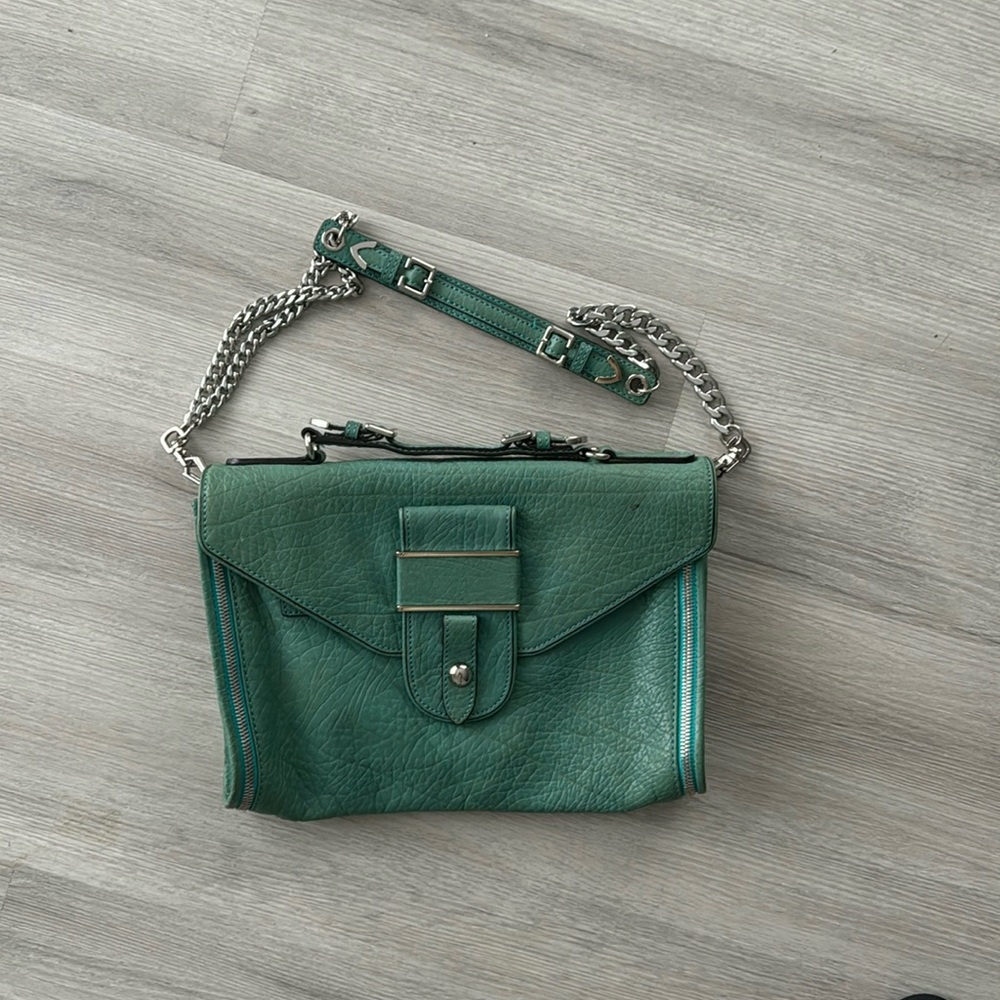 Green Leather Chain Strap Crossbody Bag